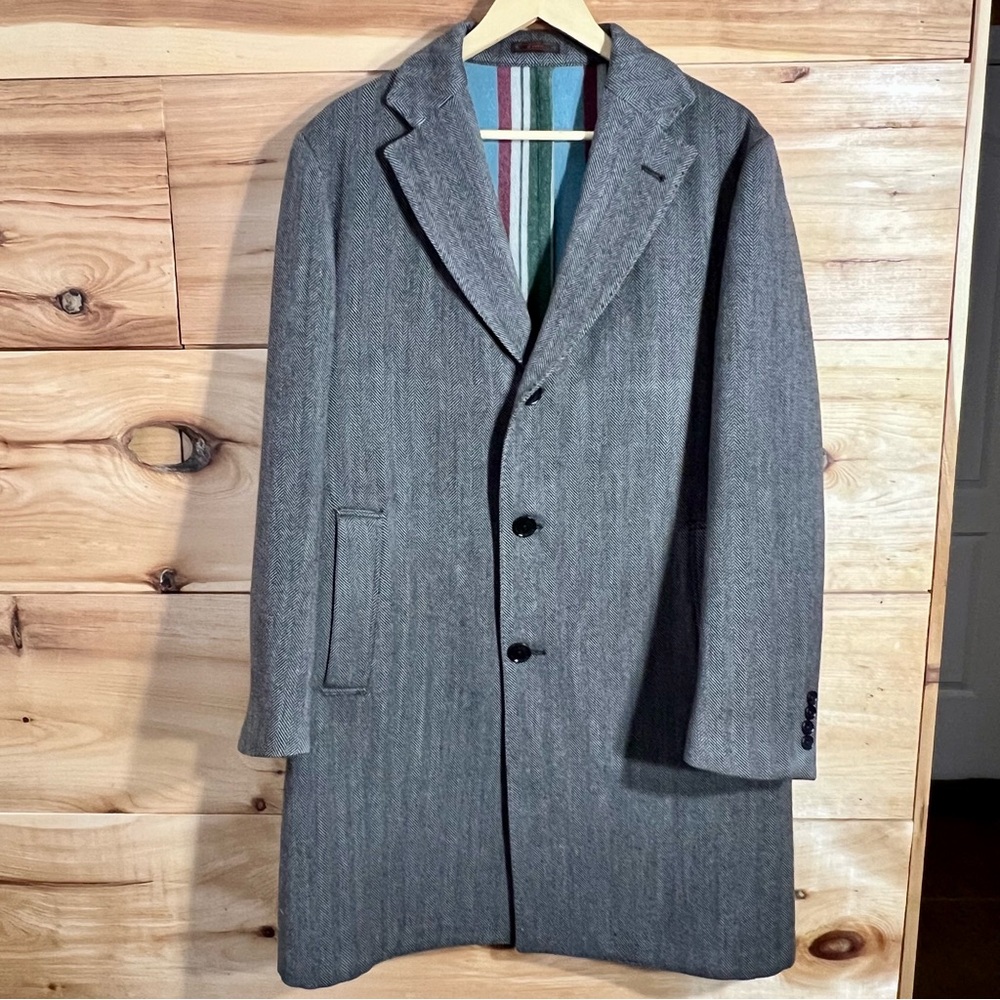 Etro ITALIAN Brown Herringbone 100% Virgin Wool Sz 42 Overcoat Luxury Old Money